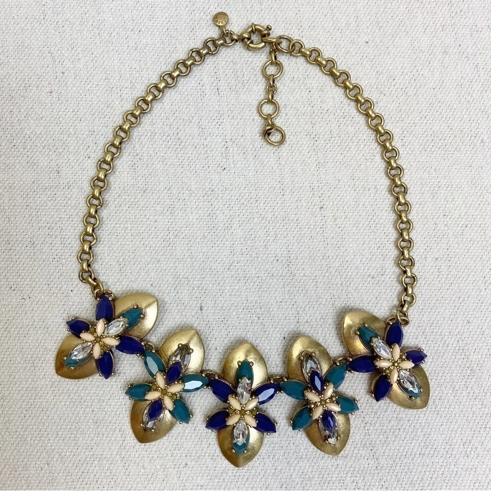 J crew Matte gold Acrylic gem cluster statement necklace
